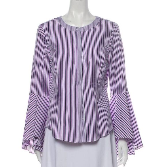 Milly Michelle Violet Striped Bell Sleeve Blouse - Picture 3 of 12